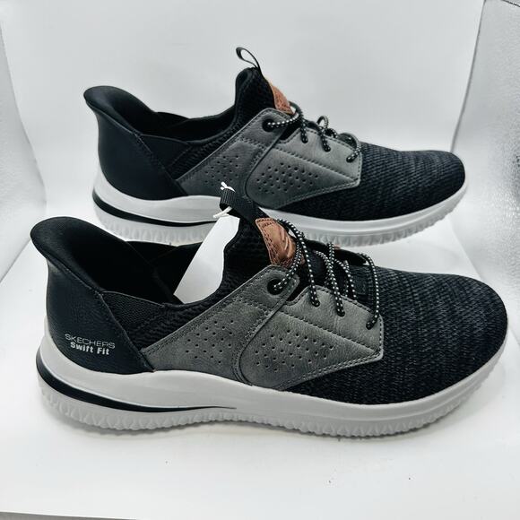 Skechers “Delson” Men’s Stretch Knit Hands Free Swift Fit Comfort Shoe [Black] - Picture 3 of 8